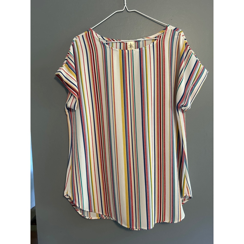 Lara Fashion Striped Tunic Top Short Sleeve Casual Blouse Size L